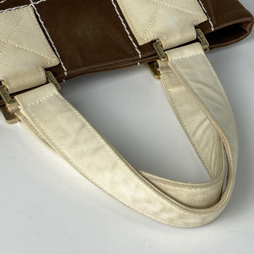 シャネル ココマーク トートバッグ ハンドバッグ チョコバー トートバッグ キャンバス ブラウン ホワイト A21375 レディース 【中古】brbag