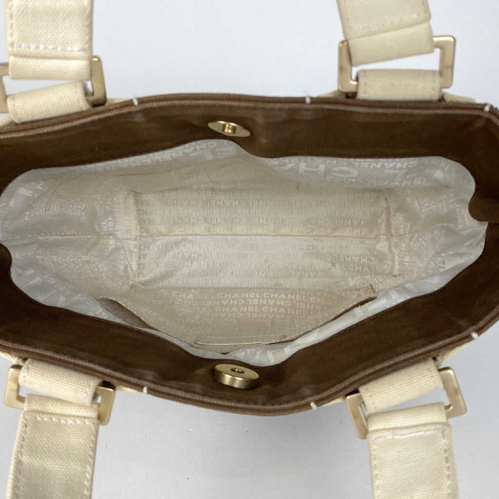 シャネル ココマーク トートバッグ ハンドバッグ チョコバー トートバッグ キャンバス ブラウン ホワイト A21375 レディース 【中古】brbag