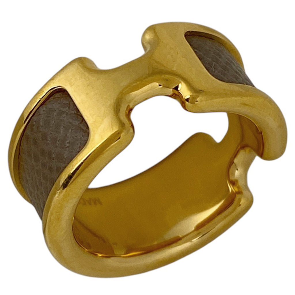 エルメス オランプ PM Hロゴ 指輪 リング 12号 GP レザー ゴールド ブラウン レディース 【中古】bracc