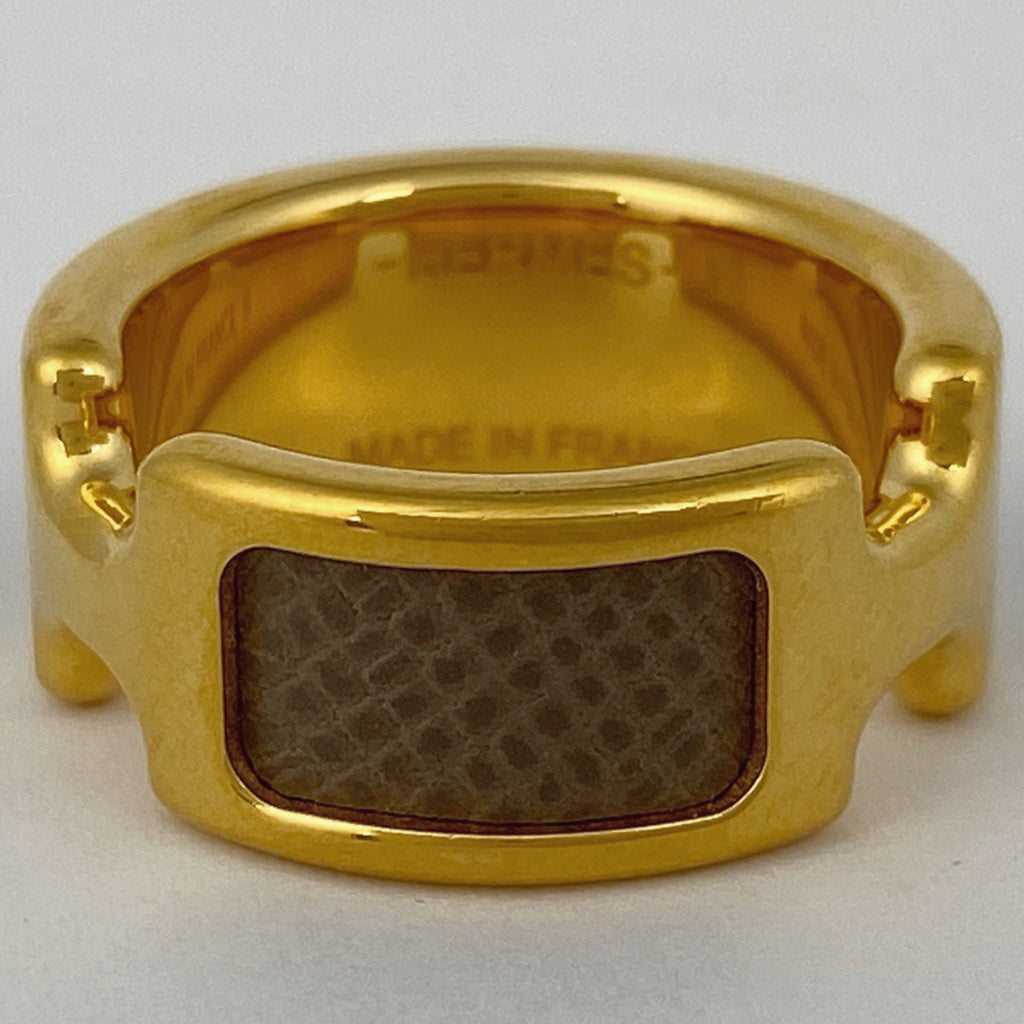 エルメス オランプ PM Hロゴ 指輪 リング 12号 GP レザー ゴールド ブラウン レディース 【中古】bracc