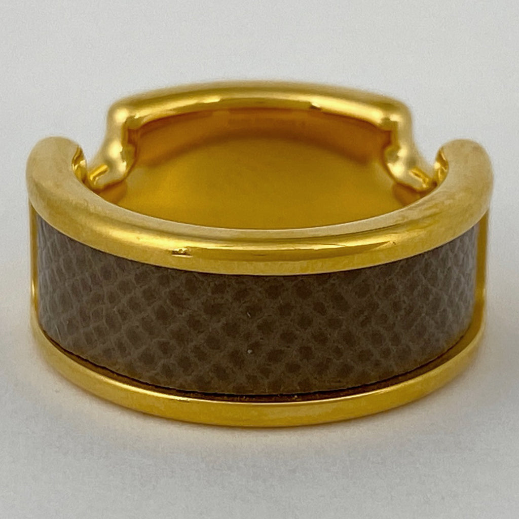 エルメス オランプ PM Hロゴ 指輪 リング 12号 GP レザー ゴールド ブラウン レディース 【中古】bracc