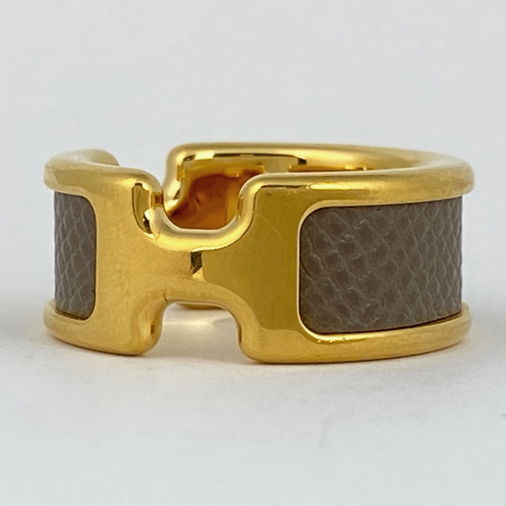 エルメス オランプ PM Hロゴ 指輪 リング 12号 GP レザー ゴールド ブラウン レディース 【中古】bracc