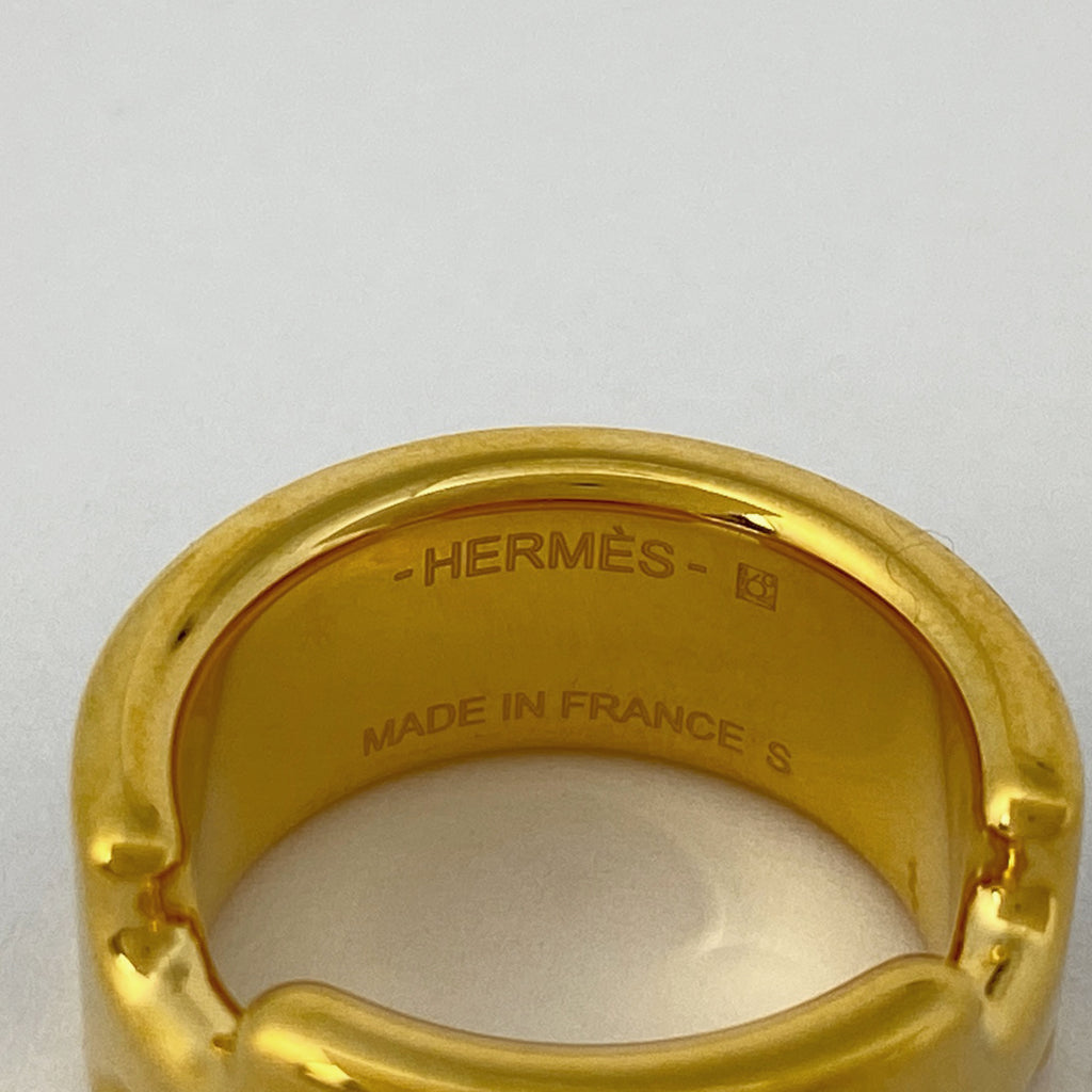 エルメス オランプ PM Hロゴ 指輪 リング 12号 GP レザー ゴールド ブラウン レディース 【中古】bracc