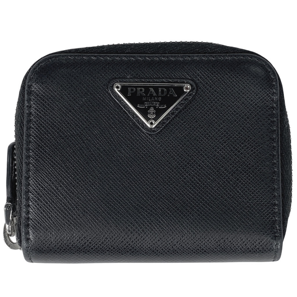 プラダ ロゴプレート ラウンドファスナー コインケース コインパース 小銭入れ コインケース レザー ネロ(ブラック) レディース 【中古】brbag