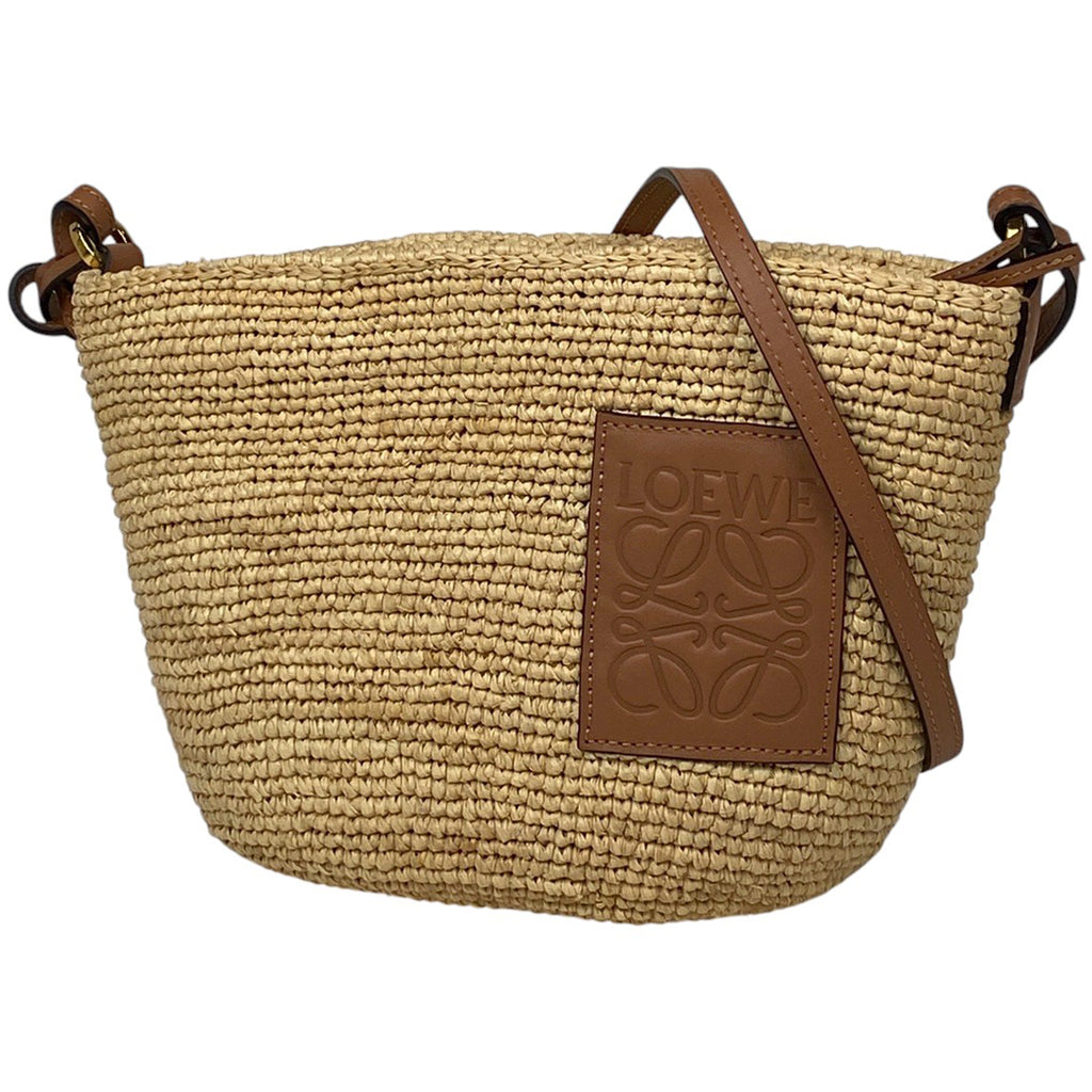 ロエベ スリット ポシェット バッグ アナグラム かごバッグ ショルダーバッグ ラフィア ブラウン レディース 【中古】brbag