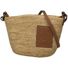 ロエベ スリット ポシェット バッグ アナグラム かごバッグ ショルダーバッグ ラフィア ブラウン レディース 【中古】brbag