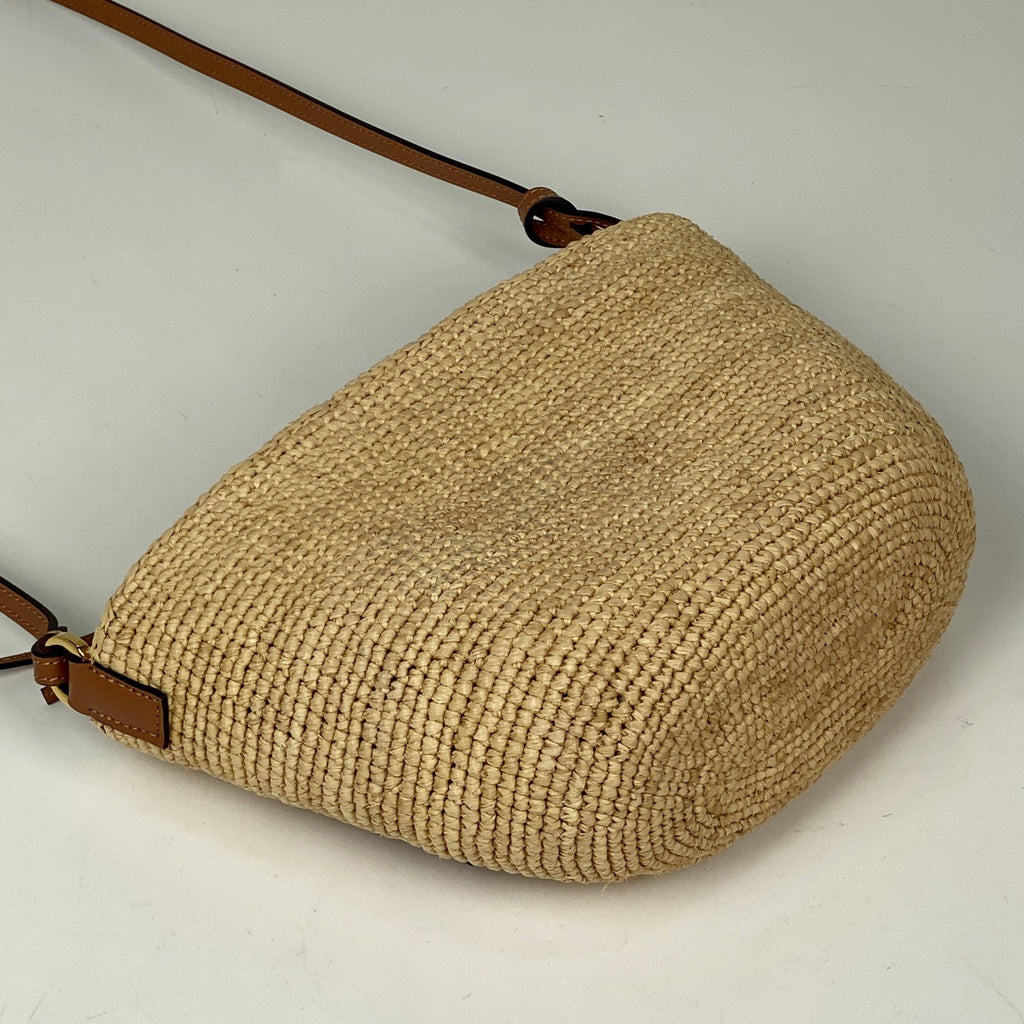 ロエベ スリット ポシェット バッグ アナグラム かごバッグ ショルダーバッグ ラフィア ブラウン レディース 【中古】brbag