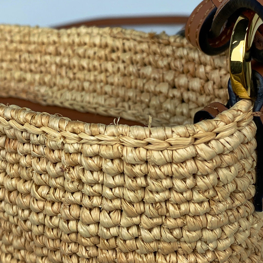 ロエベ スリット ポシェット バッグ アナグラム かごバッグ ショルダーバッグ ラフィア ブラウン レディース 【中古】brbag