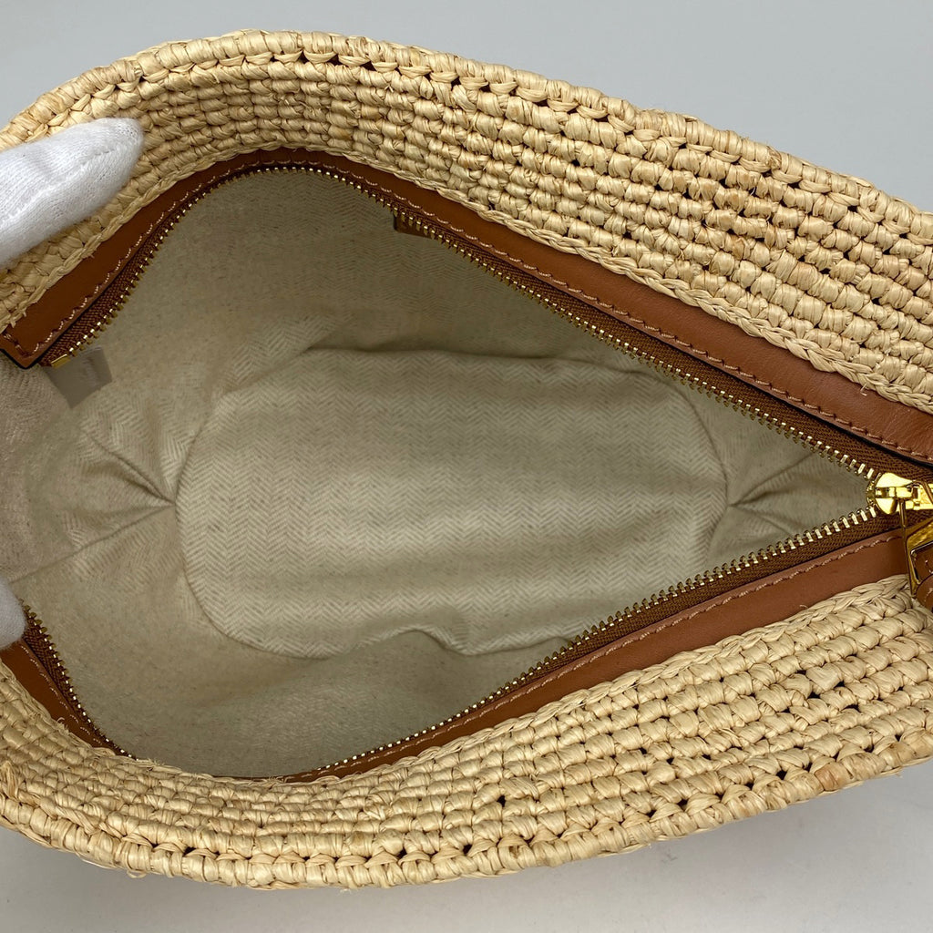 ロエベ スリット ポシェット バッグ アナグラム かごバッグ ショルダーバッグ ラフィア ブラウン レディース 【中古】brbag