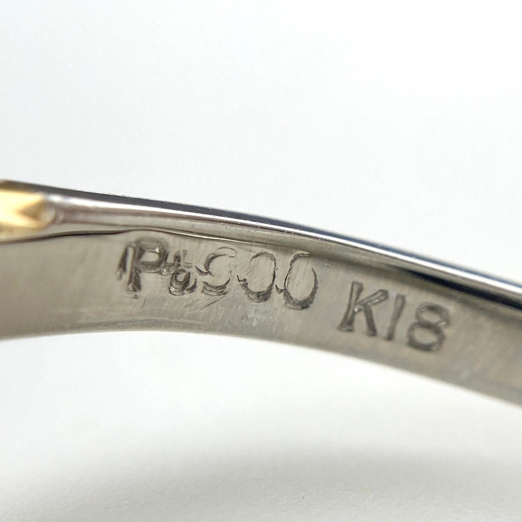 メレダイヤ デザインリング プラチナ YG イエローゴールド 指輪 リング 14号 Pt900 K18 ダイヤモンド レディース 【中古】nbjwl