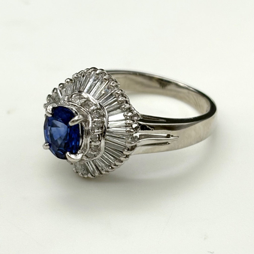 サファイア デザインリング プラチナ 指輪 メレダイヤ リング 15号 Pt900 サファイア ダイヤモンド レディース 【中古】nbjwl