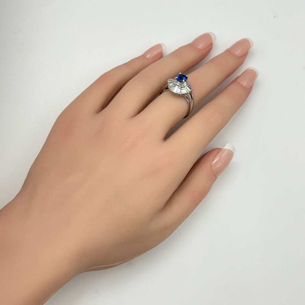 サファイア デザインリング プラチナ 指輪 メレダイヤ リング 15号 Pt900 サファイア ダイヤモンド レディース 【中古】nbjwl