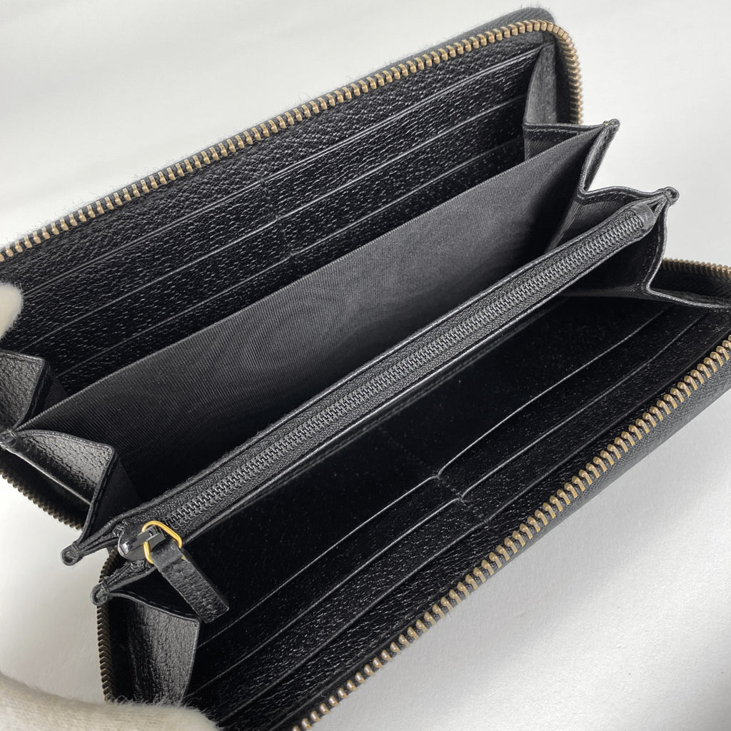グッチ GGマーモント 長財布 ダブルG ラウンドファスナー 長財布 レザー ブラック 428736 レディース 【中古】brbag