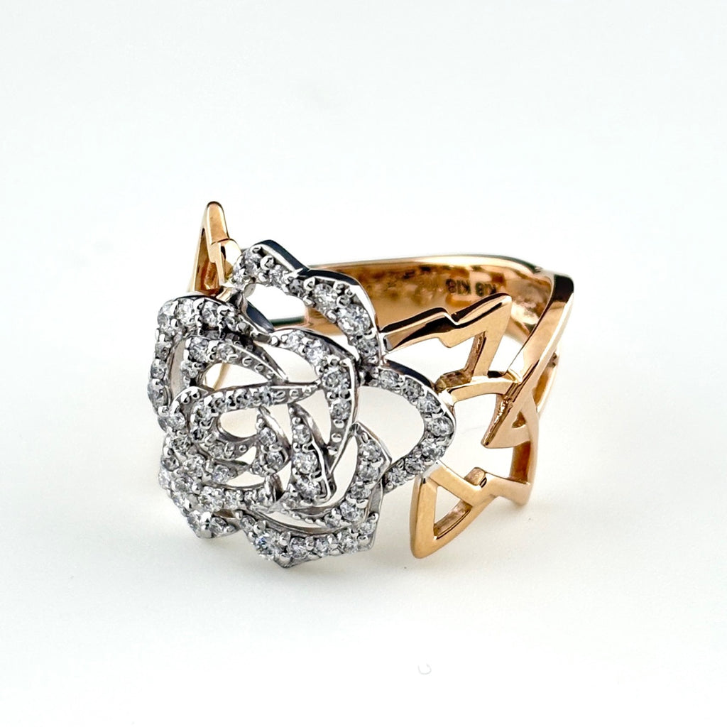 フラワーモチーフ デザインリング WG ホワイトゴールド PG ピンクゴールド 指輪 メレダイヤ 花 リング 13号 K18 WG ダイヤモンド レディース ノンブランドジュエリー 【中古】nbjwl