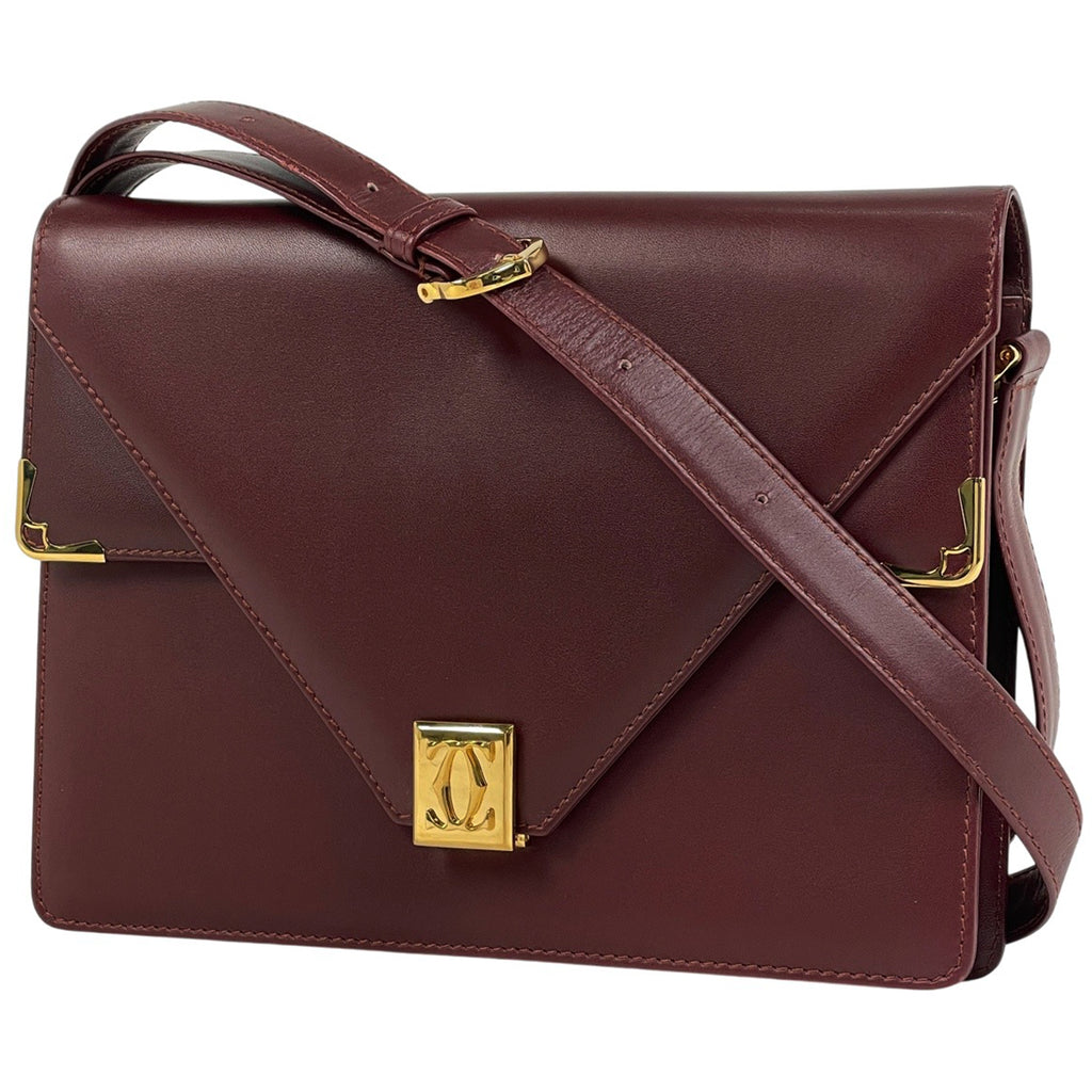 カルティエ マストライン ショルダーバッグ Wフラップ 肩掛け ショルダーバッグ レザー ボルドー レディース ブランドバッグ・小物 【中古】brbag