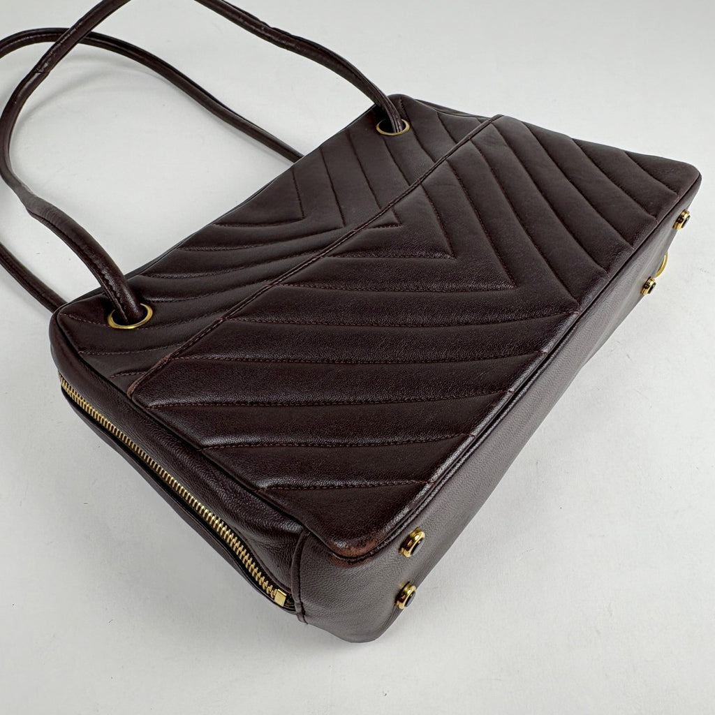シャネル Vステッチ ショルダーバッグ ココマーク シェブロン ブラウン ショルダーバッグ レザー ボルドー レディース 【中古】brbag