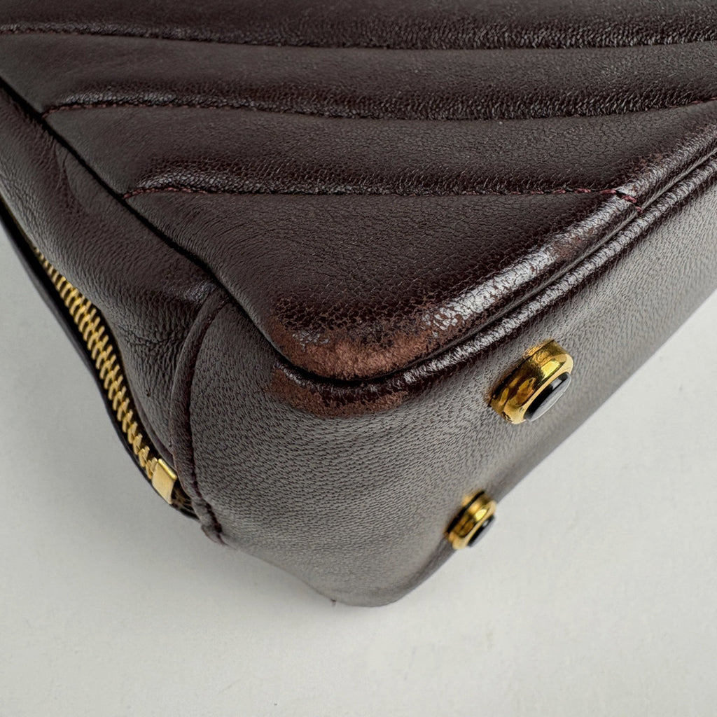 シャネル Vステッチ ショルダーバッグ ココマーク シェブロン ブラウン ショルダーバッグ レザー ボルドー レディース 【中古】brbag