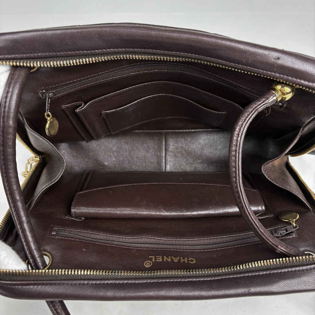 シャネル Vステッチ ショルダーバッグ ココマーク シェブロン ブラウン ショルダーバッグ レザー ボルドー レディース 【中古】brbag