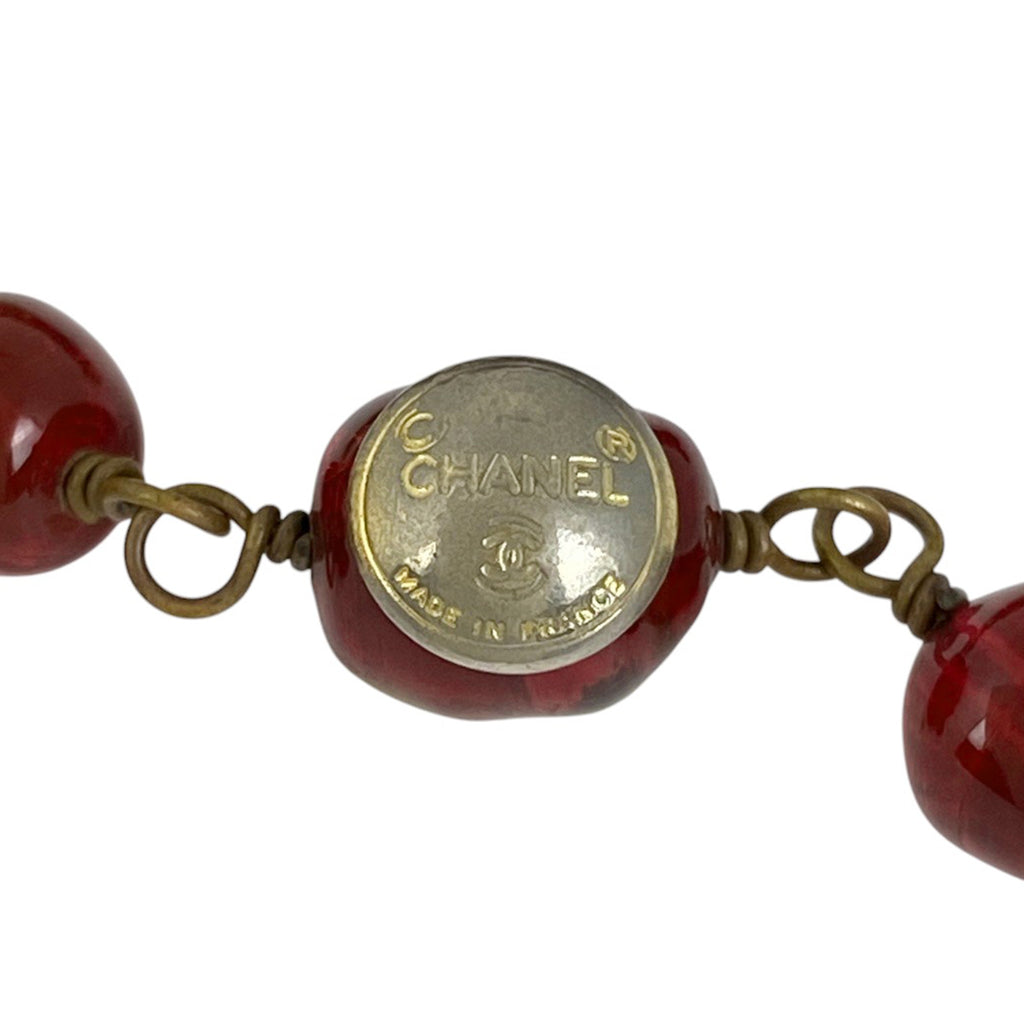 シャネル ロゴ ネックレス 2連 ロング グリポア ネックレス GP ゴールド レッド レディース 【中古】bracc
