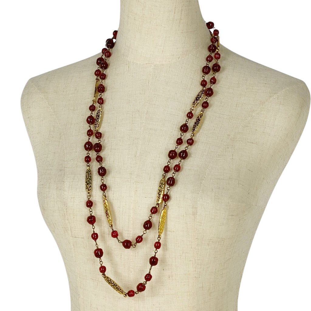 シャネル ロゴ ネックレス 2連 ロング グリポア ネックレス GP ゴールド レッド レディース 【中古】bracc