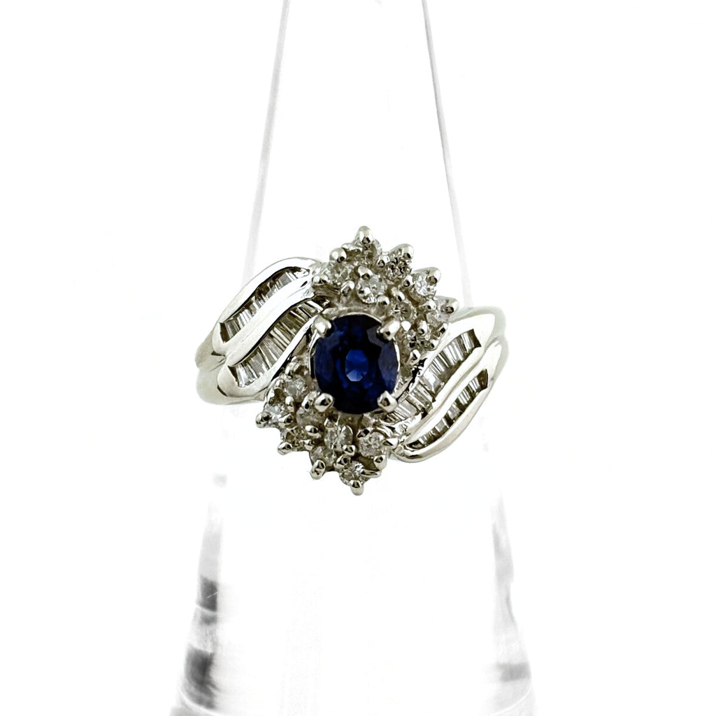 サファイア デザインリング プラチナ 指輪 メレダイヤ リング 9号 Pt900 サファイア ダイヤモンド レディース 【中古】nbjwl