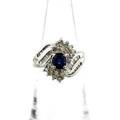 サファイア デザインリング プラチナ 指輪 メレダイヤ リング 9号 Pt900 サファイア ダイヤモンド レディース 【中古】nbjwl