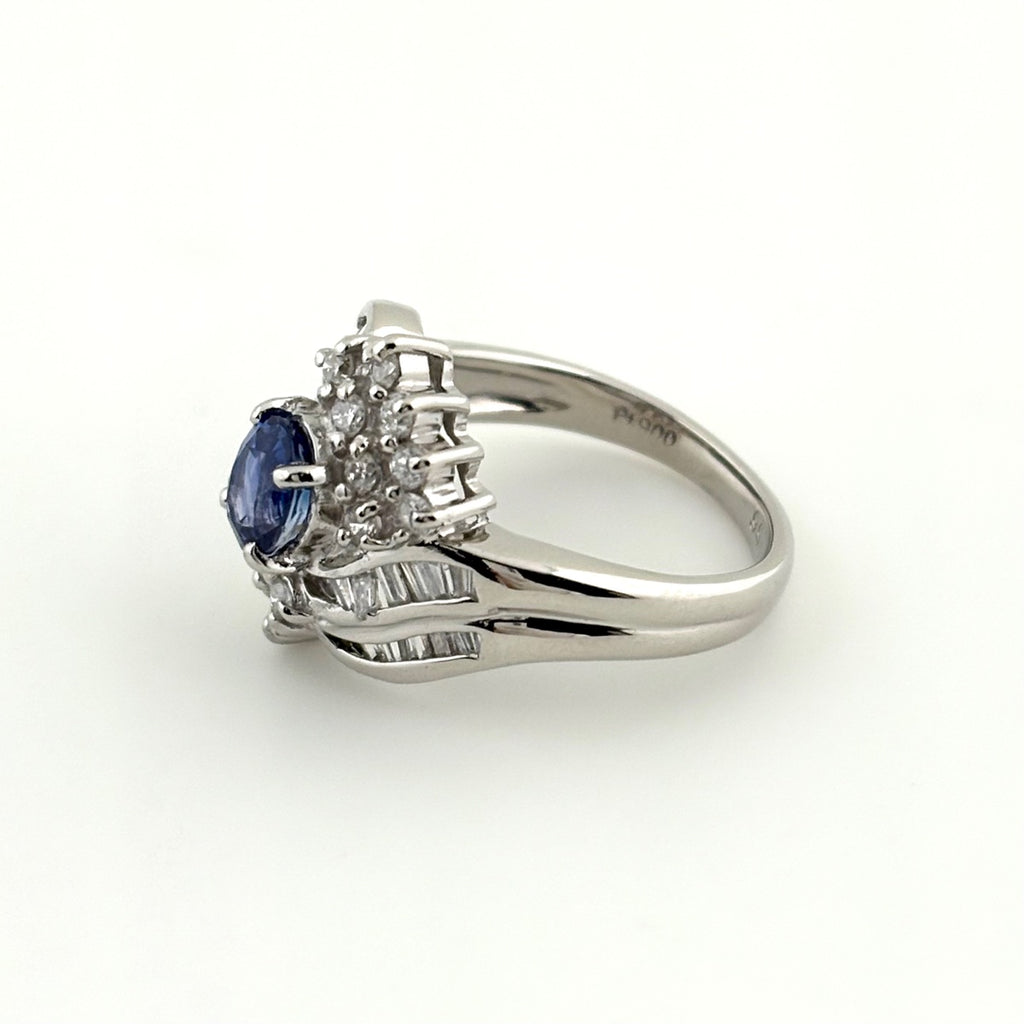 サファイア デザインリング プラチナ 指輪 メレダイヤ リング 9号 Pt900 サファイア ダイヤモンド レディース 【中古】nbjwl