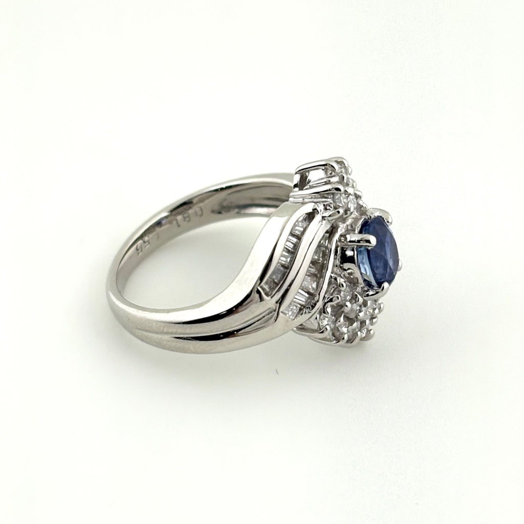 サファイア デザインリング プラチナ 指輪 メレダイヤ リング 9号 Pt900 サファイア ダイヤモンド レディース 【中古】nbjwl