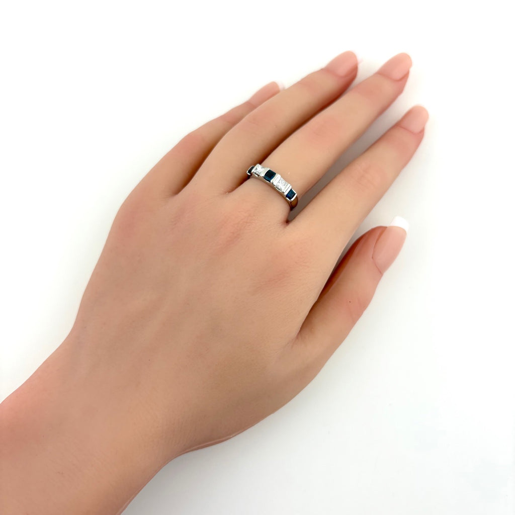 サファイア デザインリング プラチナ 指輪 メレダイヤ リング 12号 Pt900 サファイア ダイヤモンド レディース 【中古】nbjwl