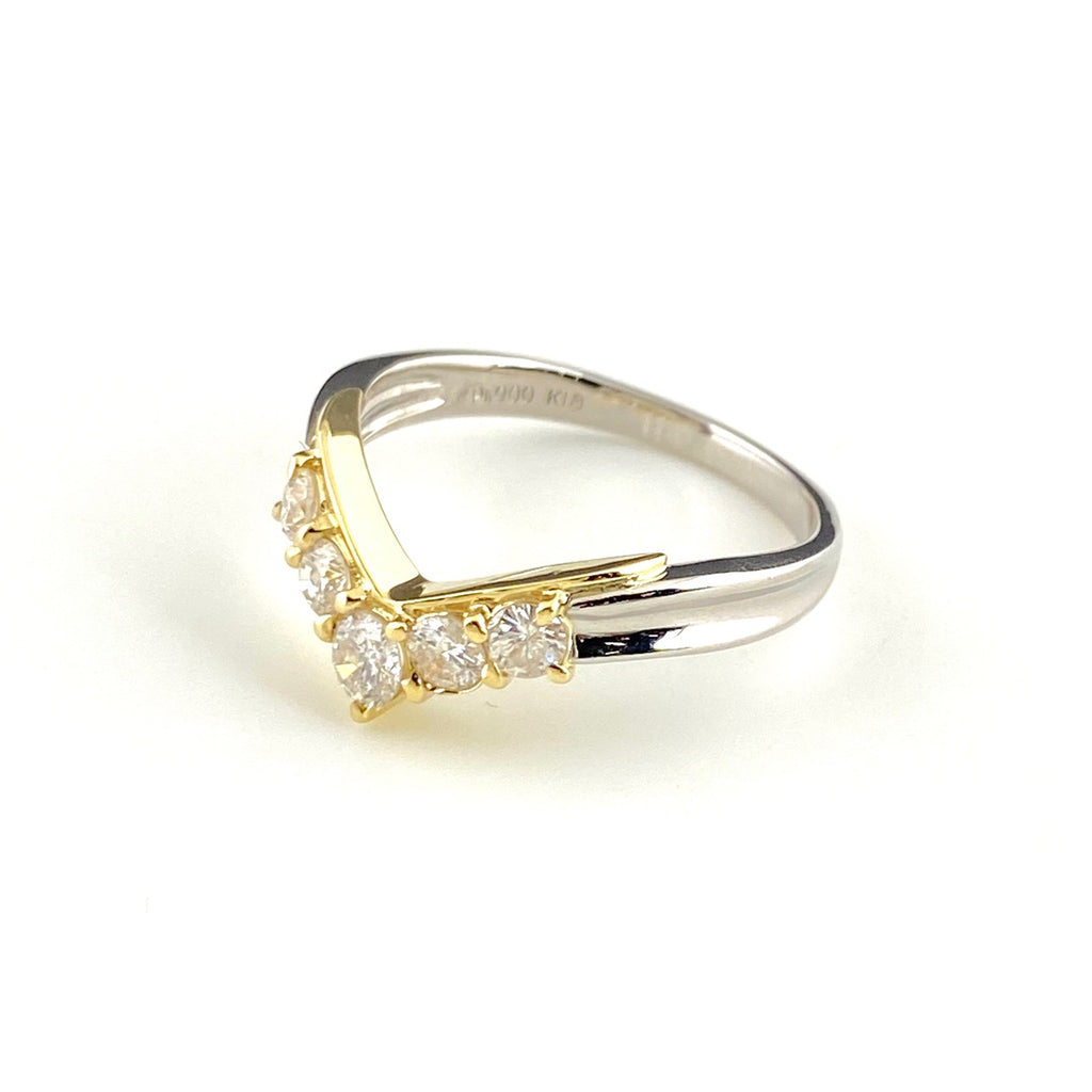 メレダイヤ デザインリング プラチナ YG イエローゴールド 指輪 リング 13号 Pt900 K18 ダイヤモンド レディース 【中古】nbjwl