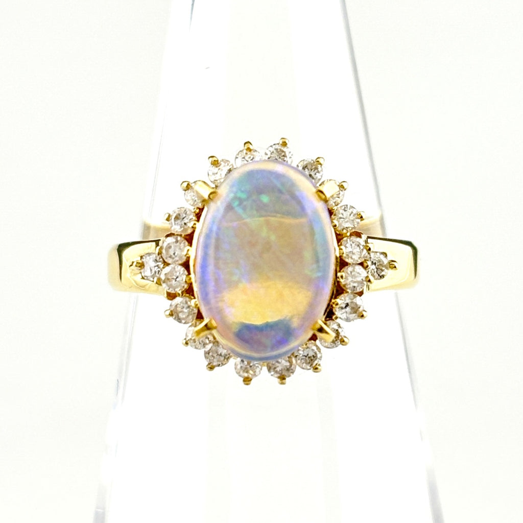 オパール デザインリング YG イエローゴールド 指輪 メレダイヤ リング 11号 K18 オパール ダイヤモンド レディース 【中古】nbjwl