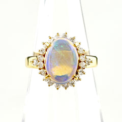 オパール デザインリング YG イエローゴールド 指輪 メレダイヤ リング 11号 K18 オパール ダイヤモンド レディース 【中古】nbjwl