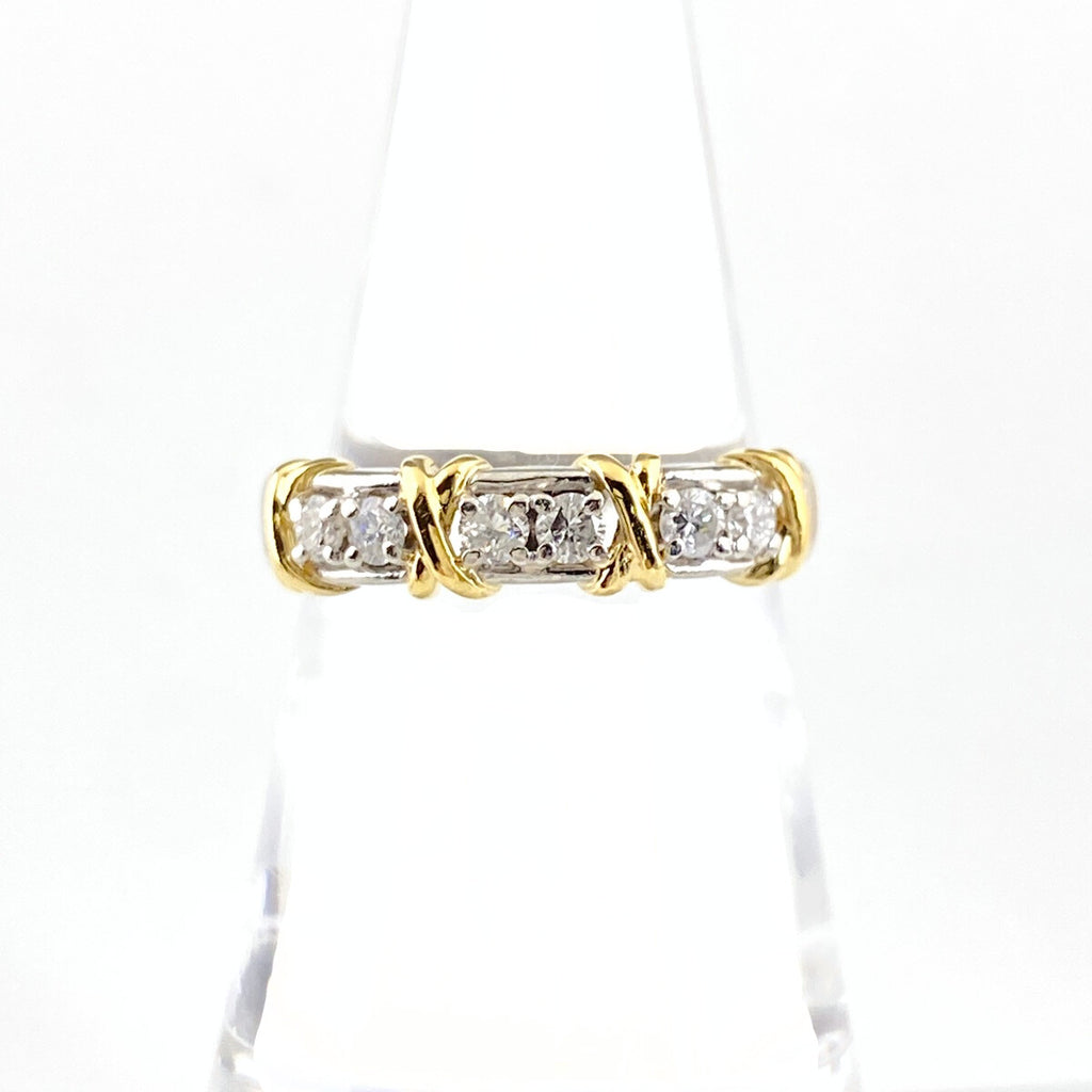 メレダイヤ デザインリング プラチナ YG イエローゴールド 指輪 リング 12号 Pt900 K18 ダイヤモンド レディース 【中古】nbjwl