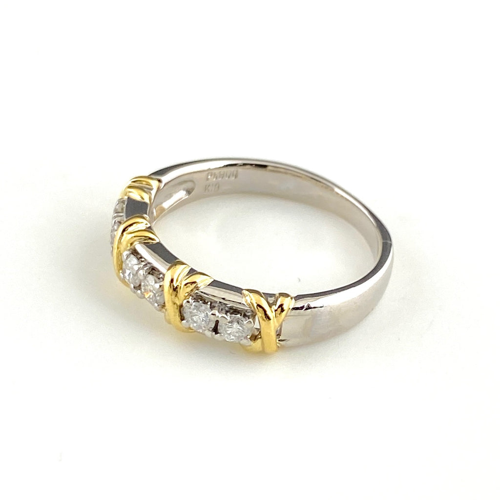 メレダイヤ デザインリング プラチナ YG イエローゴールド 指輪 リング 12号 Pt900 K18 ダイヤモンド レディース 【中古】nbjwl