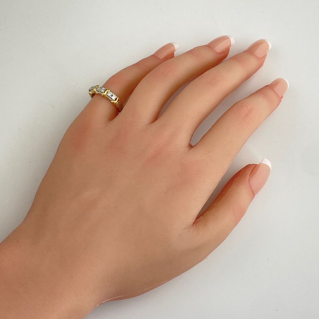 メレダイヤ デザインリング プラチナ YG イエローゴールド 指輪 リング 12号 Pt900 K18 ダイヤモンド レディース 【中古】nbjwl