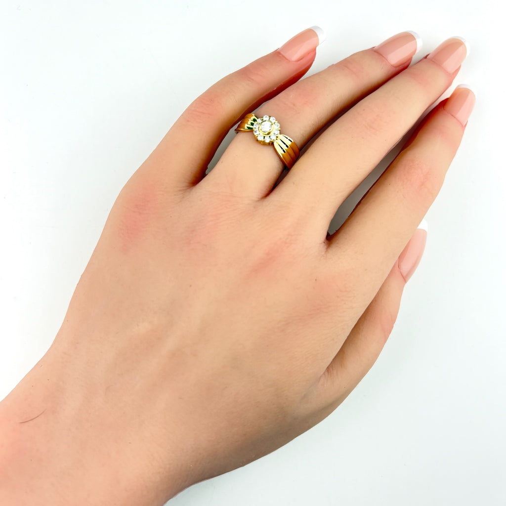 メレダイヤ デザインリング YG イエローゴールド 指輪 リング 13.5号 K18 ダイヤモンド レディース 【中古】nbjwl