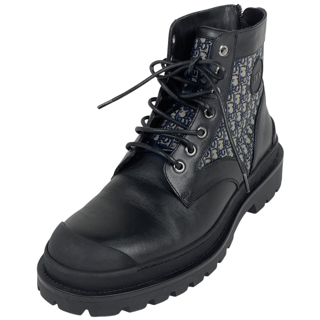 クリスチャンディオール トロッター柄 ショート ブーツ オブリーク 靴 ブーツ レザー キャンバス ブラック ネイビー メンズ 【中古】brapp