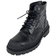 クリスチャンディオール トロッター柄 ショート ブーツ オブリーク 靴 ブーツ レザー キャンバス ブラック ネイビー メンズ 【中古】brapp