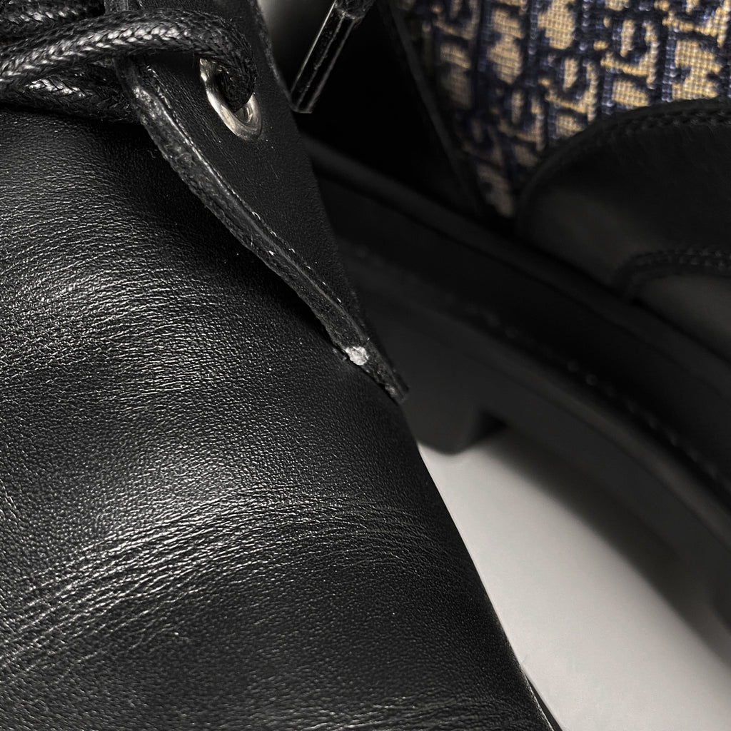 クリスチャンディオール トロッター柄 ショート ブーツ オブリーク 靴 ブーツ レザー キャンバス ブラック ネイビー メンズ 【中古】brapp