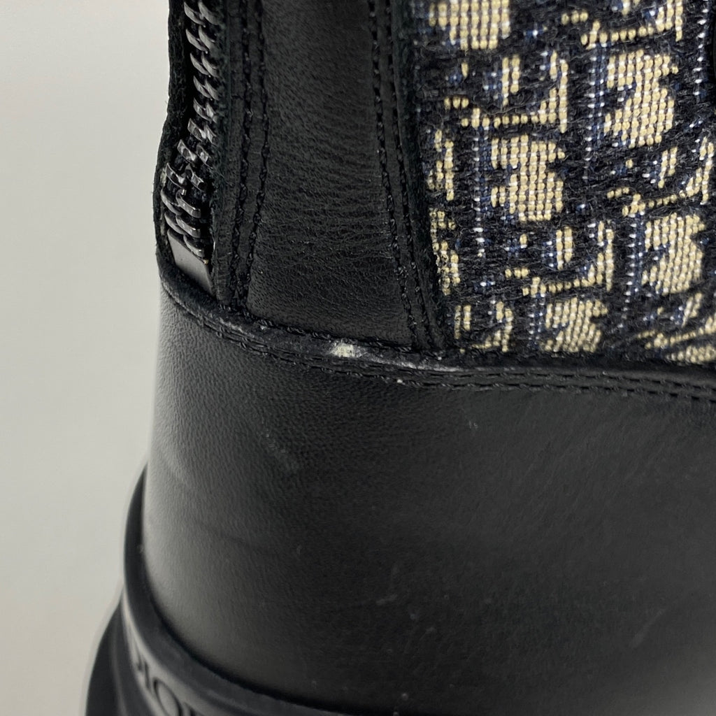 クリスチャンディオール トロッター柄 ショート ブーツ オブリーク 靴 ブーツ レザー キャンバス ブラック ネイビー メンズ 【中古】brapp