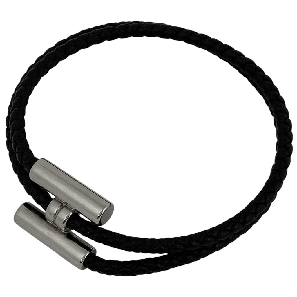 エルメス トゥル二 トレッセ ブレスレット 2連 Hロゴ ブレスレット レザー メタル ブラック シルバー レディース 【中古】bracc