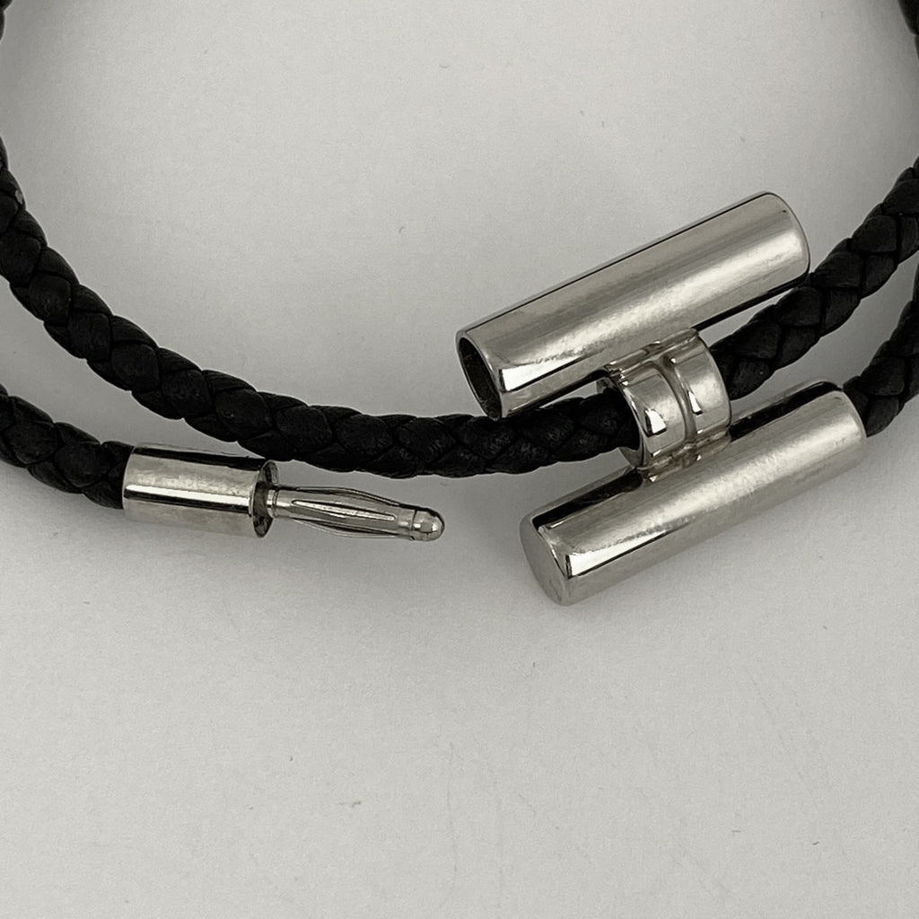 エルメス トゥル二 トレッセ ブレスレット 2連 Hロゴ ブレスレット レザー メタル ブラック シルバー レディース 【中古】bracc
