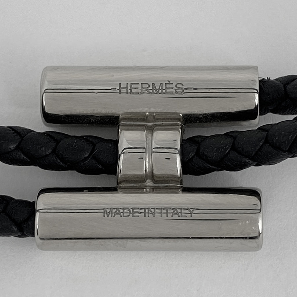 エルメス トゥル二 トレッセ ブレスレット 2連 Hロゴ ブレスレット レザー メタル ブラック シルバー レディース 【中古】bracc