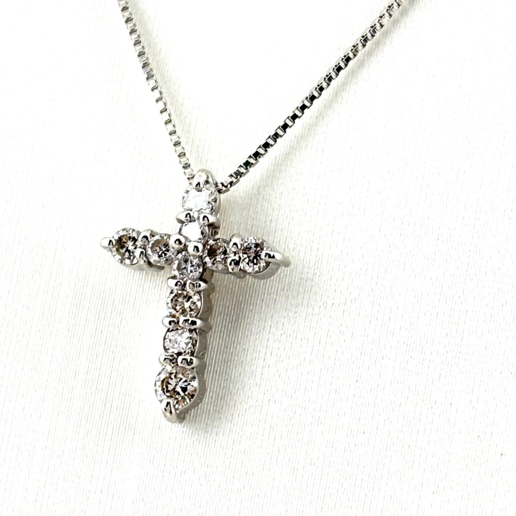 クロスモチーフ ネックレス プラチナ ペンダント 十字架 メレダイヤ ネックレス Pt900 Pt850 ダイヤモンド レディース ノンブランドジュエリー 【中古】nbjwl