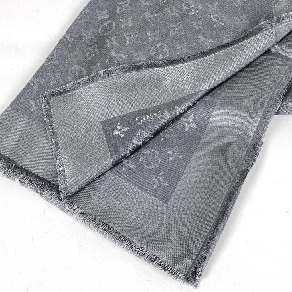 ルイ・ヴィトン ショール モノグラム シャイン ストール 大判 シルク ウール 金属繊維 グレー レディース 【中古】brbag