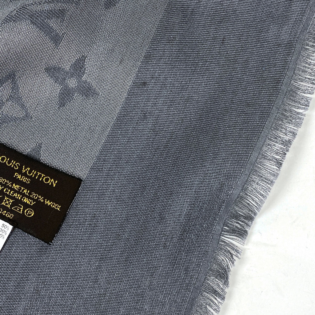 ルイ・ヴィトン ショール モノグラム シャイン ストール 大判 シルク ウール 金属繊維 グレー レディース 【中古】brbag