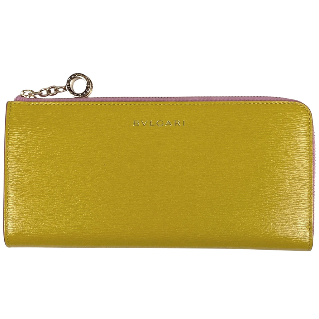 ブルガリ ロゴ 長財布 L字ファスナー ビーゼロワン バイカラー 長財布 レザー イエロー ピンク レディース 【中古】brbag
