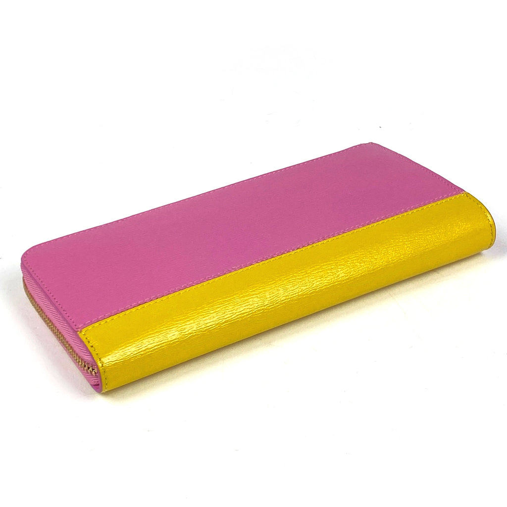 ブルガリ ロゴ 長財布 L字ファスナー ビーゼロワン バイカラー 長財布 レザー イエロー ピンク レディース 【中古】brbag