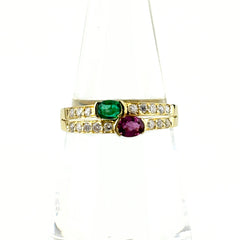 ルビー デザインリング YG イエローゴールド エメラルド メレダイヤ 指輪 リング 13.5号 K18 ルビー エメラルド レディース ノンブランドジュエリー 【中古】nbjwl