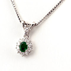 エメラルド デザインネックレス プラチナ ペンダント メレダイヤ ダイヤモンド ネックレス Pt900 Pt850 エメラルド レディース ノンブランドジュエリー 【中古】nbjwl